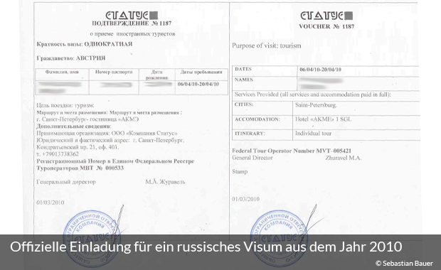 Offizielle Einladung für ein russisches Visum